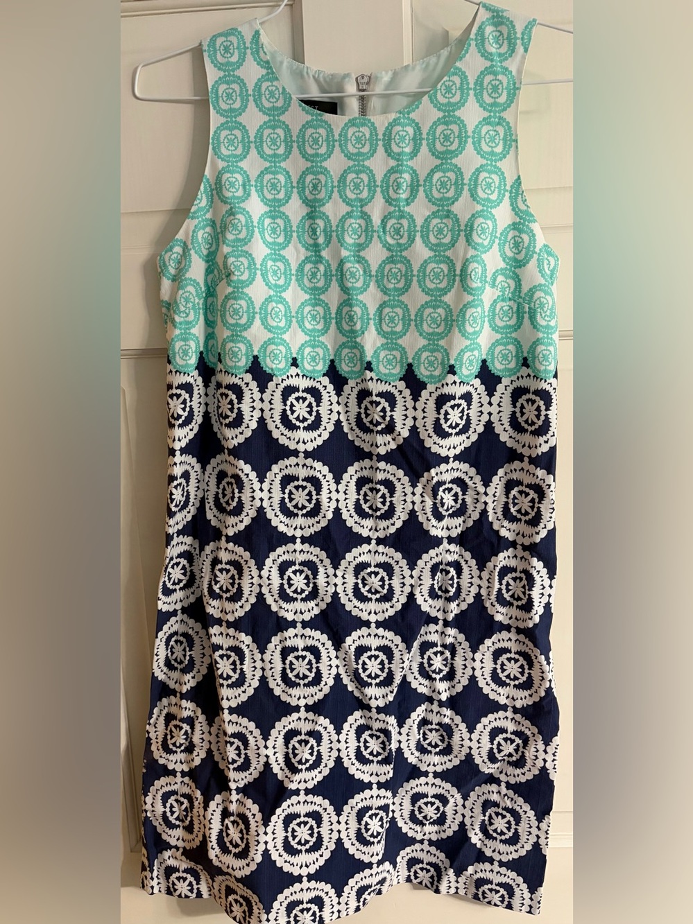 Nine West Sleeveless Mint & Navy Shift Dress